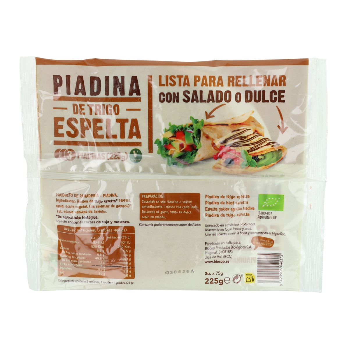 Piadina de Espelta Bio Biocop 225 g