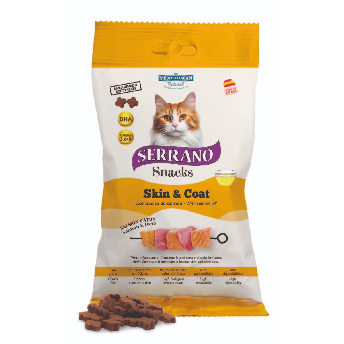 Serrano Snacks Skin & Coat au saumon et au thon pour chats 50 g