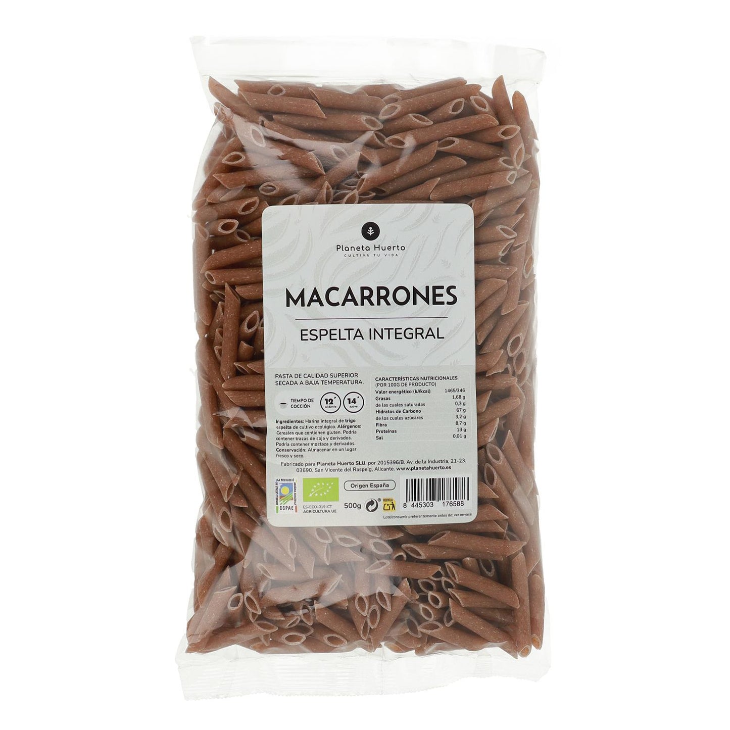 Macaronis à l'épeautre complet ECO Planeta Huerto 500gr
