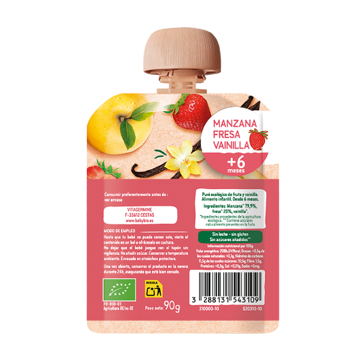 Pochettes pomme, fraise et vanille (à partir de 6 mois) babybio 90 g