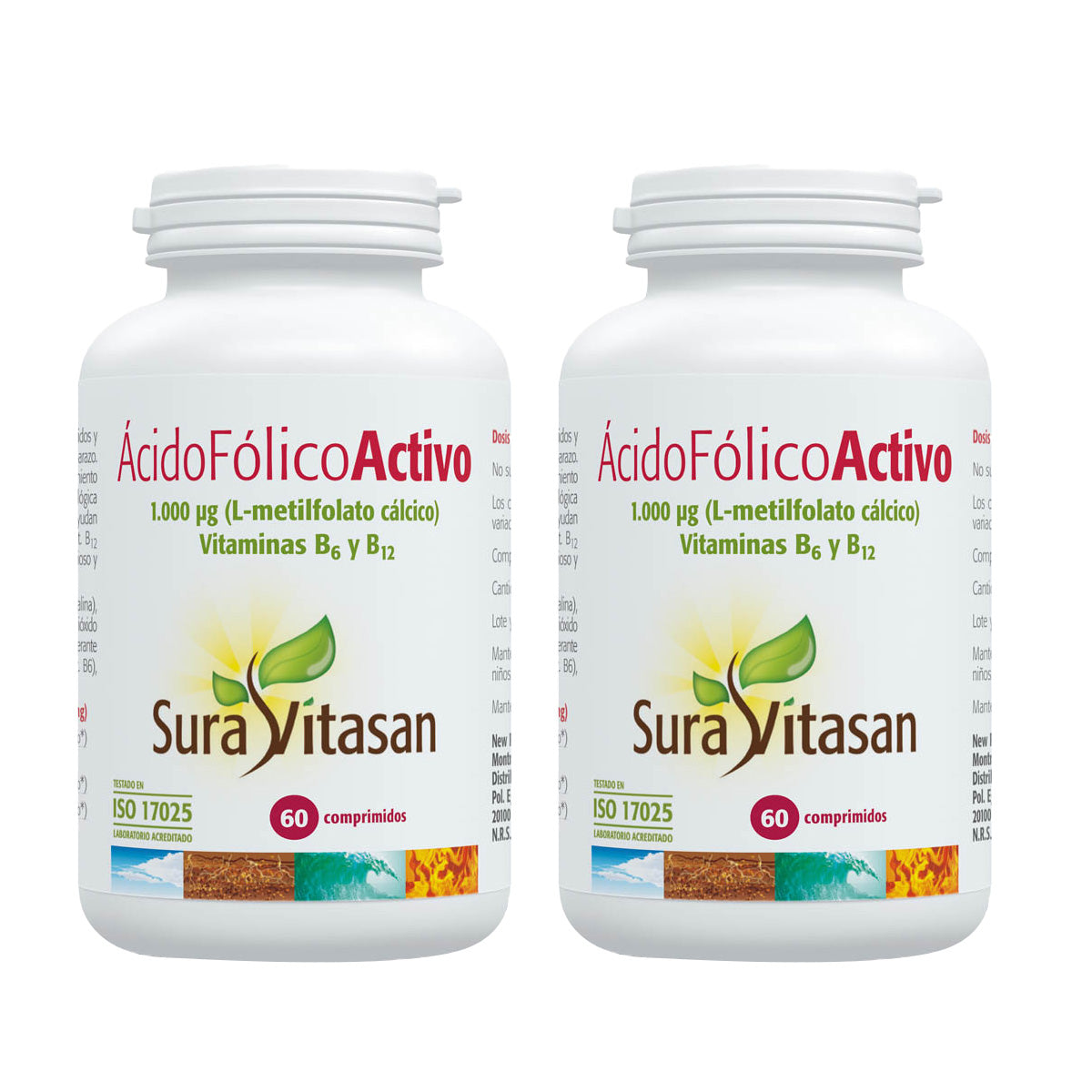 Pakket 2x Actieve foliumzuur 1000 microgram, Sura Vitasan, 60 tabletten