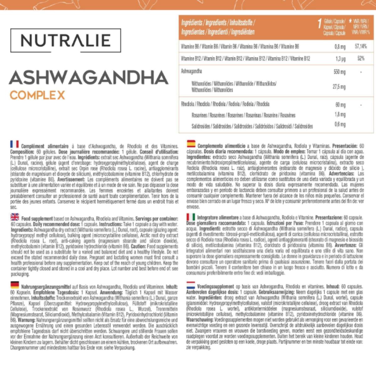 Ashwagandha med vitamin B6 och B12 Nutralie 60 kapslar