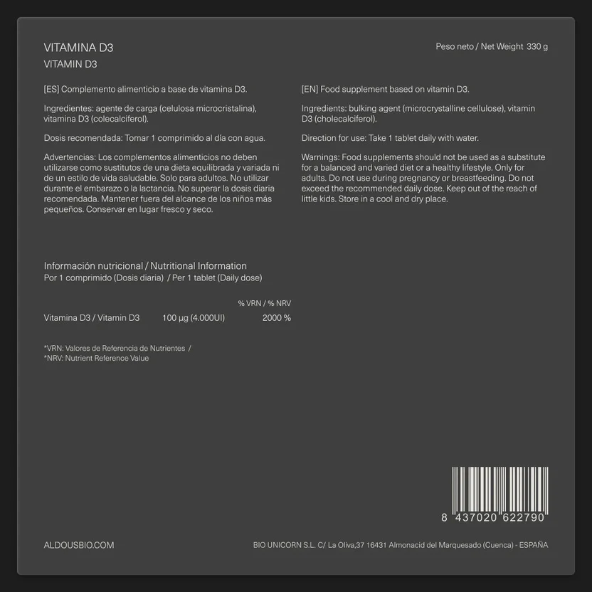Vitamin D3 4000 IE Aldous Bio 500 Tabletten