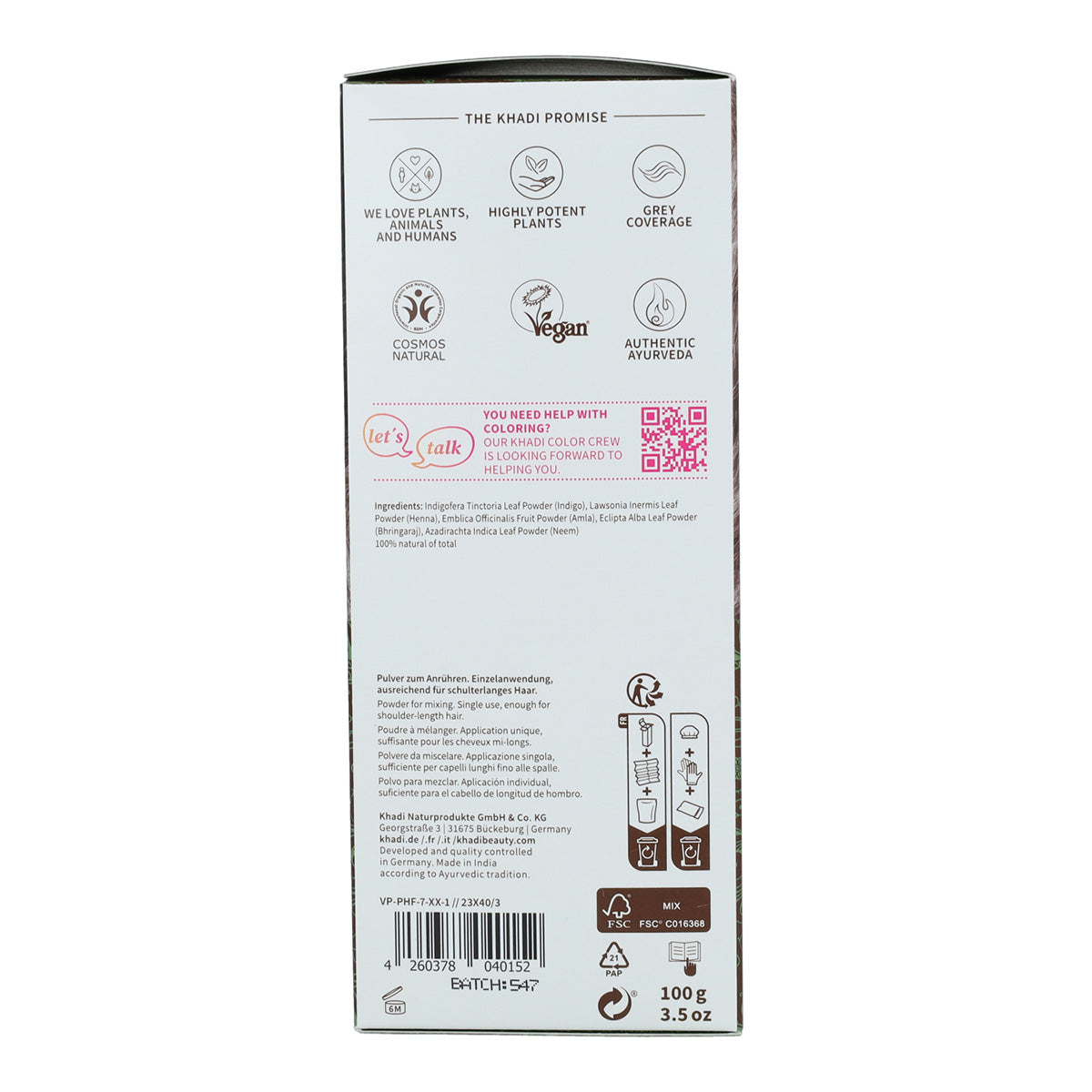 Khadi natural hazelnut brown hair dye, 100 g