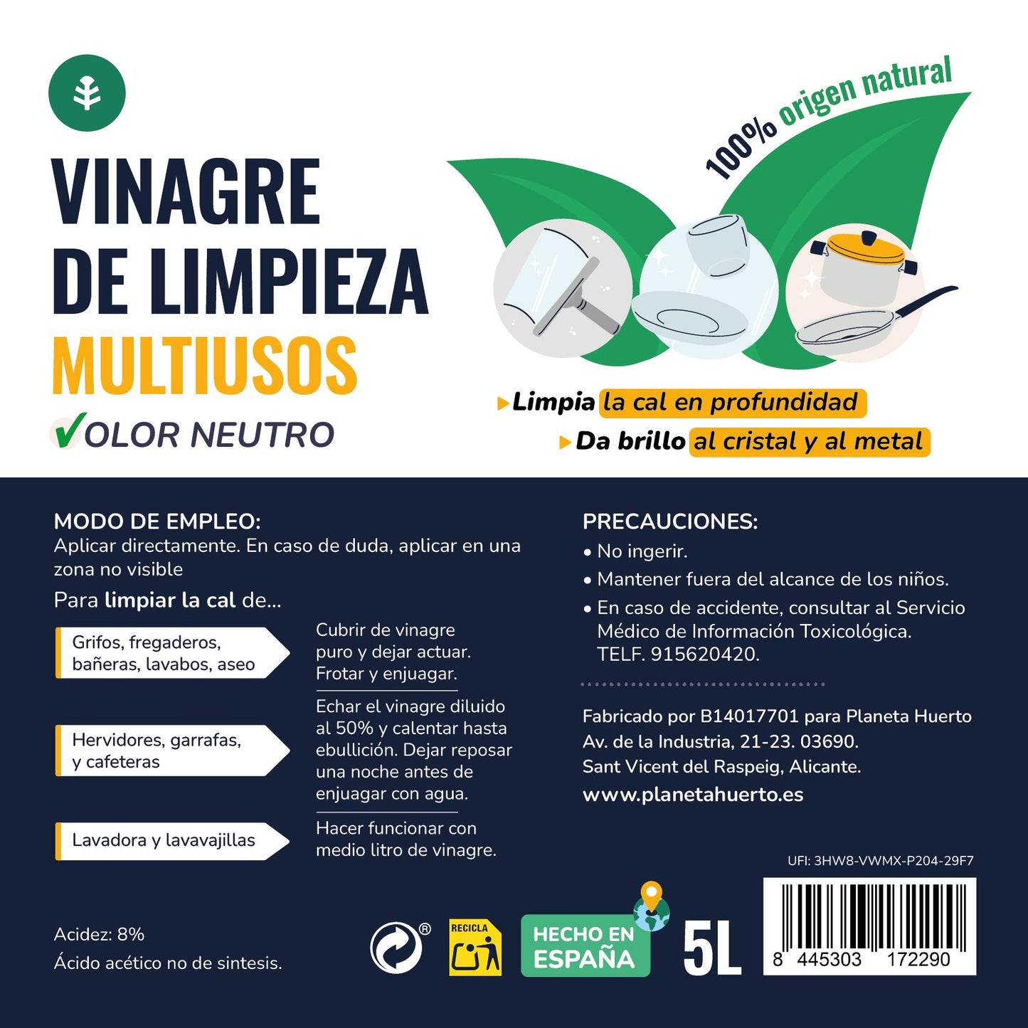 Vinaigre blanc de nettoyage 5L Planeta Huerto