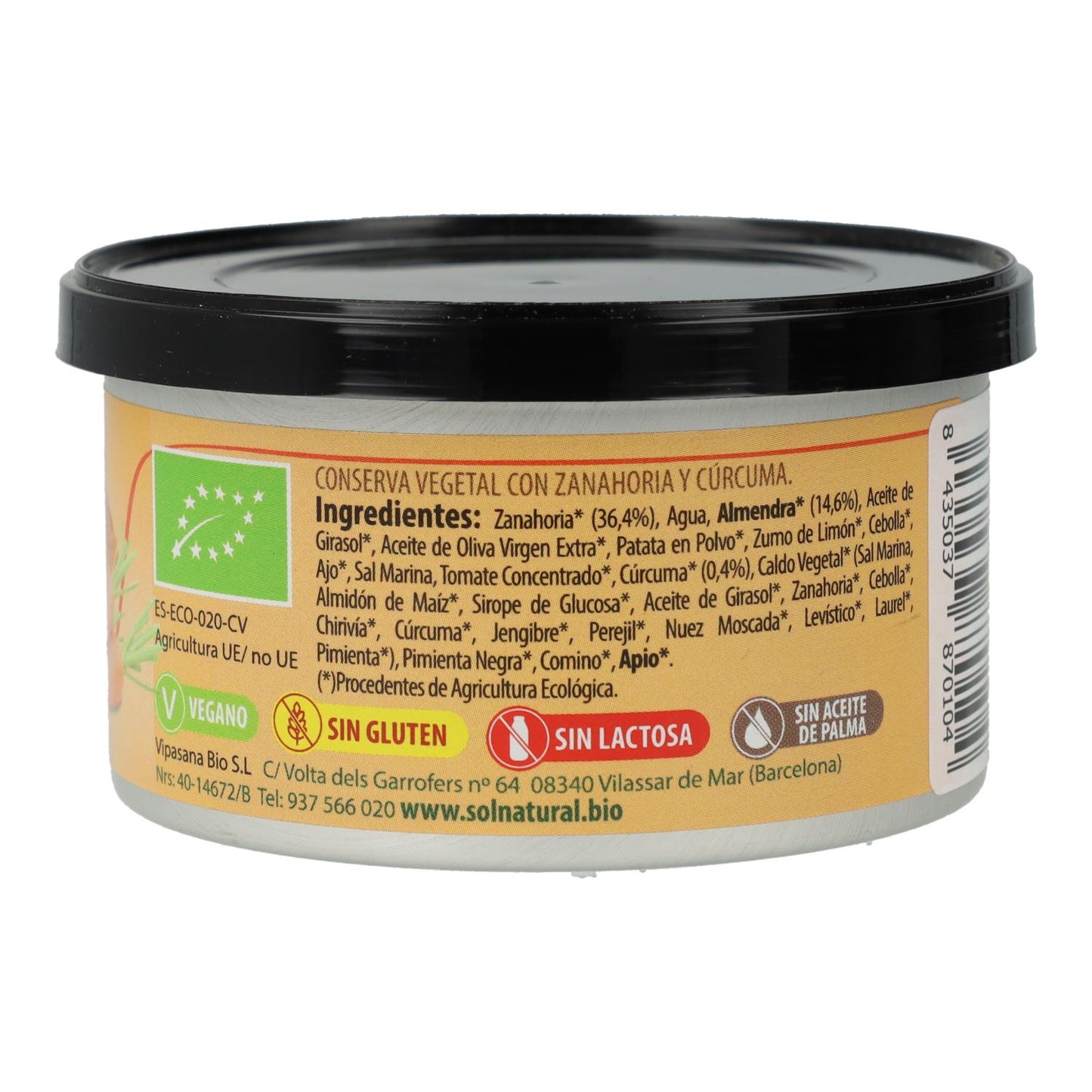Vegane Karotten-Kurkuma-Pastete glutenfrei Bio Sol Natural 125 g