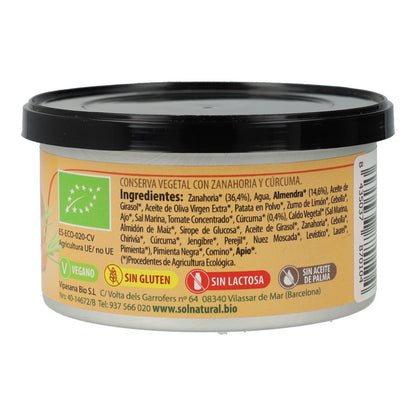 Vegane Karotten-Kurkuma-Pastete glutenfrei Bio Sol Natural 125 g