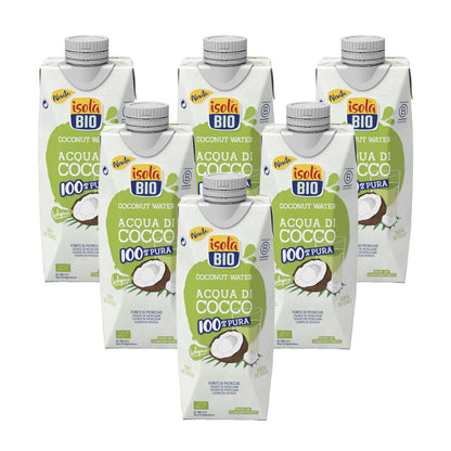 Confezione da 6 bottiglie di acqua di cocco biologica Isola Bio 500 ml