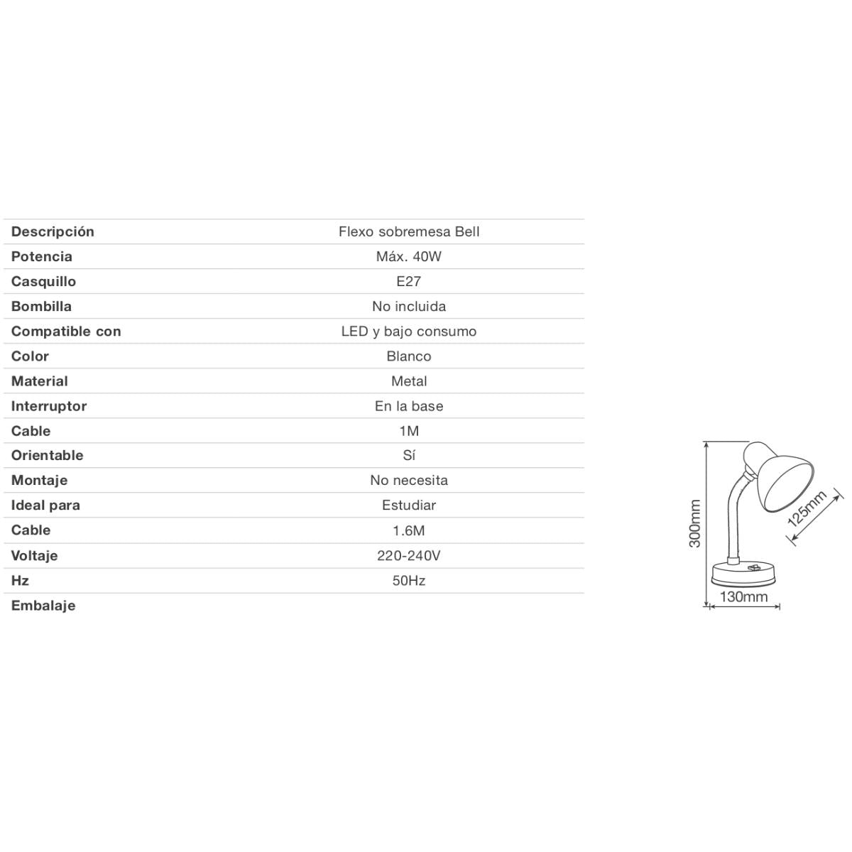 Bordslampa Bell E27 40 W Grå