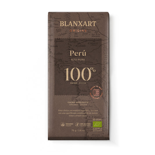 Schwarze Schokolade 100 % Peru, vegan, glutenfrei, Blanxart 75 g