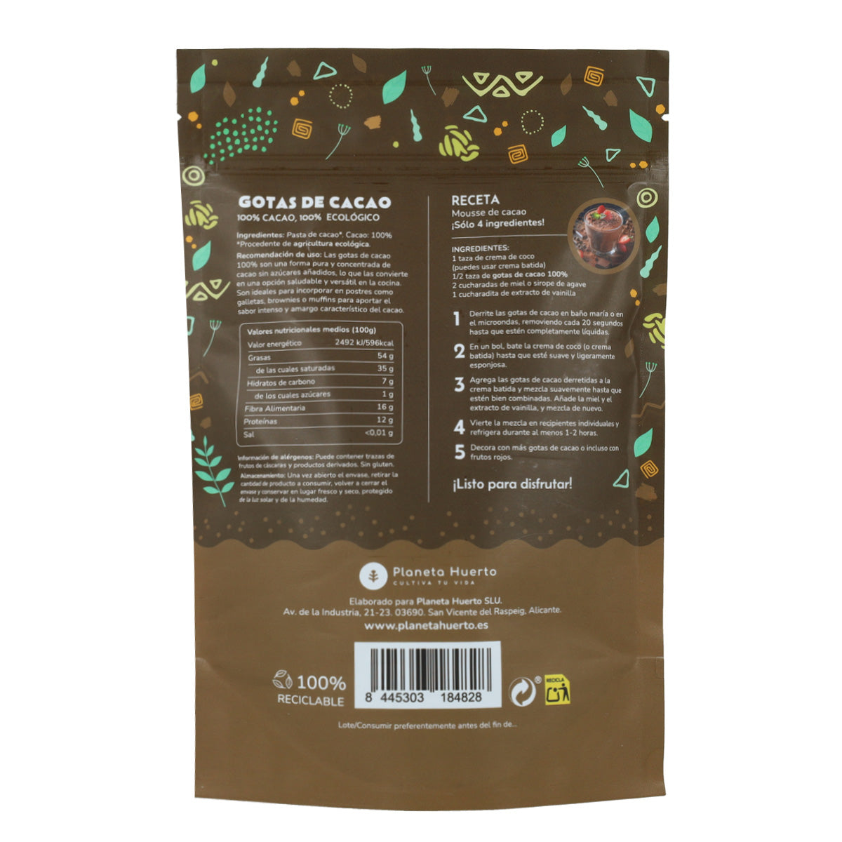 Schokoladentropfen 100% Kakao ECO Planeta Huerto 200 g