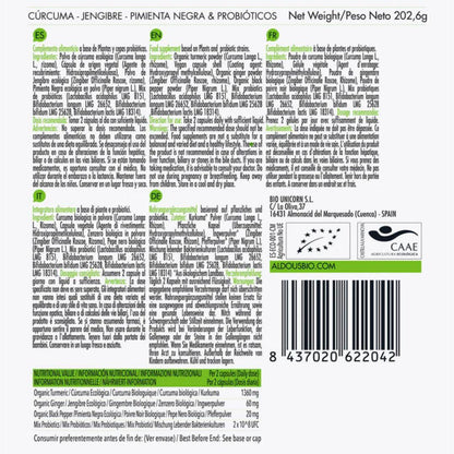 Bio-Kurkuma mit Ingwer, schwarzem Pfeffer und Probiotika, 250 Kapseln. Aldous Bio