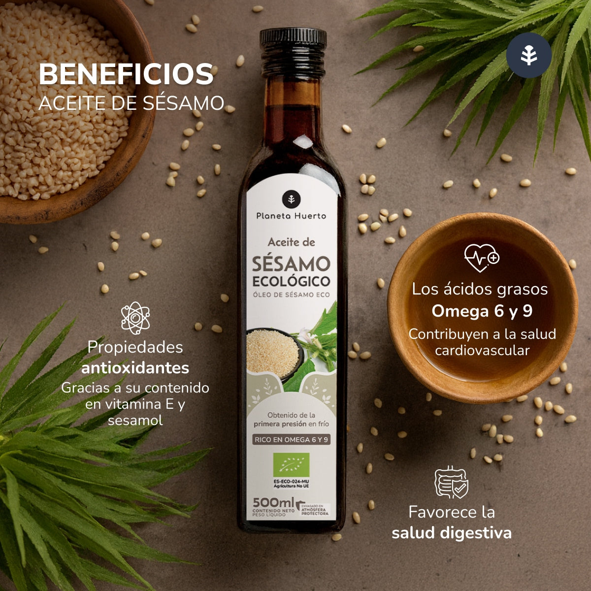 2er-Pack kaltgepresstes Sesamöl ECO Planeta Huerto 500 ml
