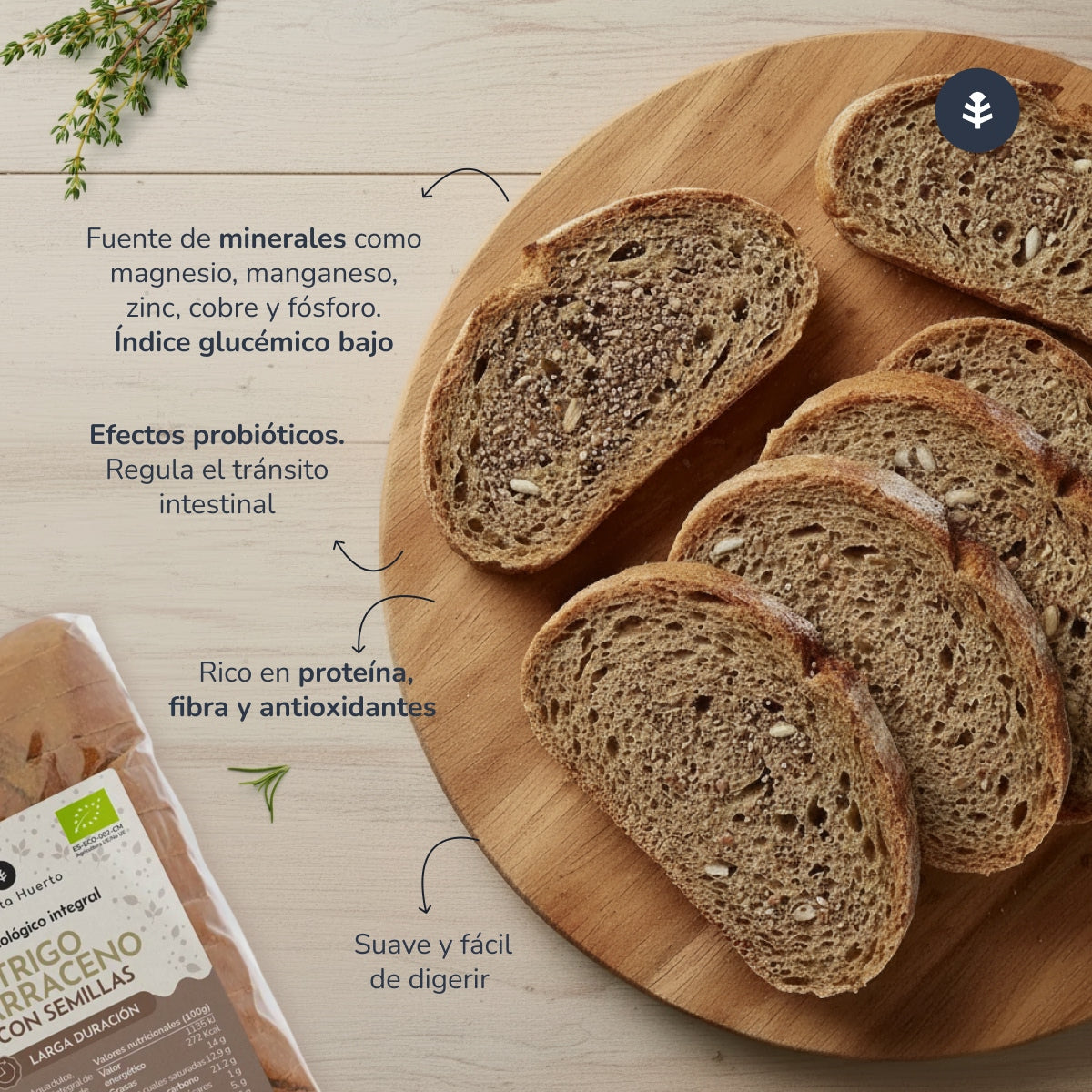 Pane integrale proteico di grano saraceno con semi ECO Planeta Huerto 500 g