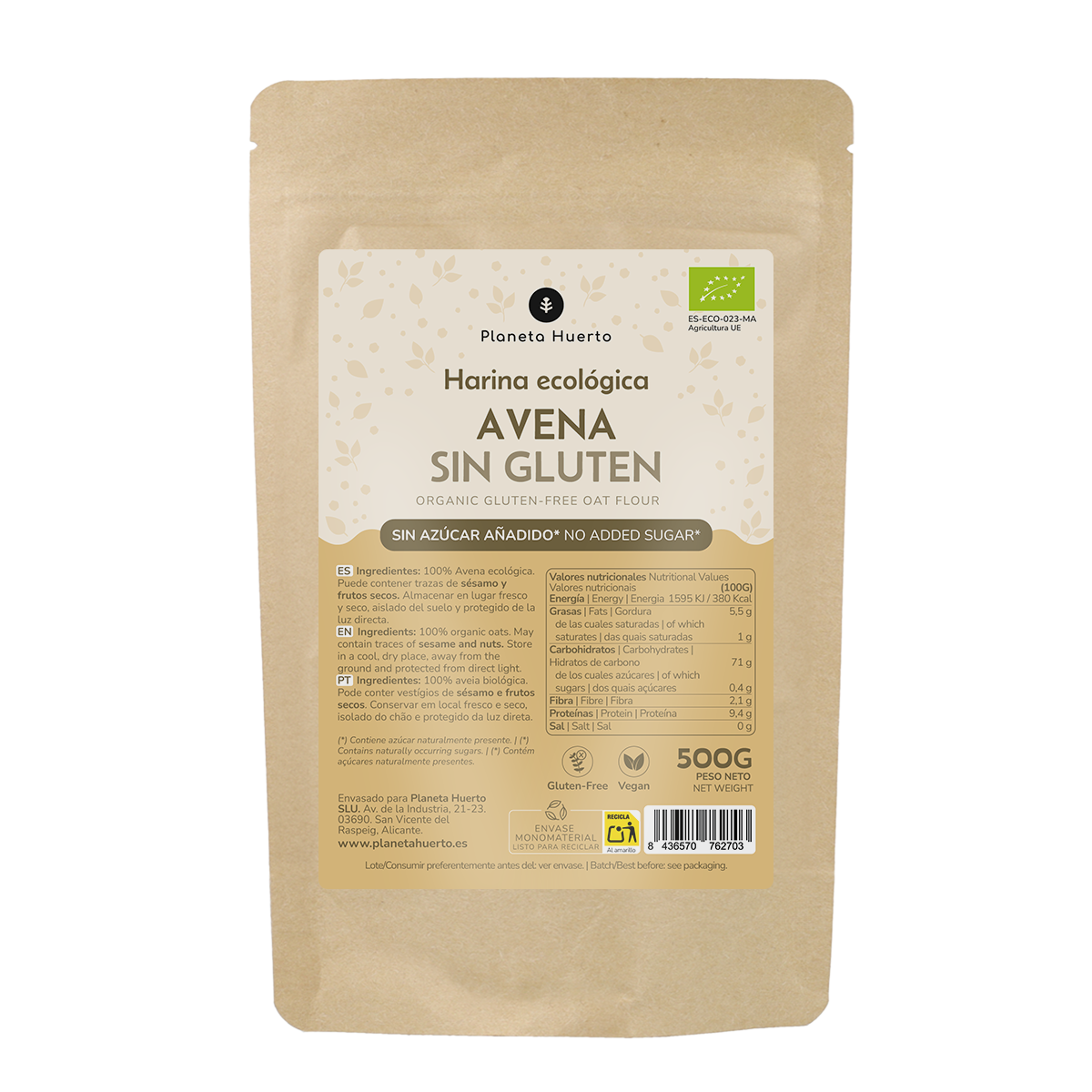 Farina d'avena senza glutine ECO Planeta Huerto