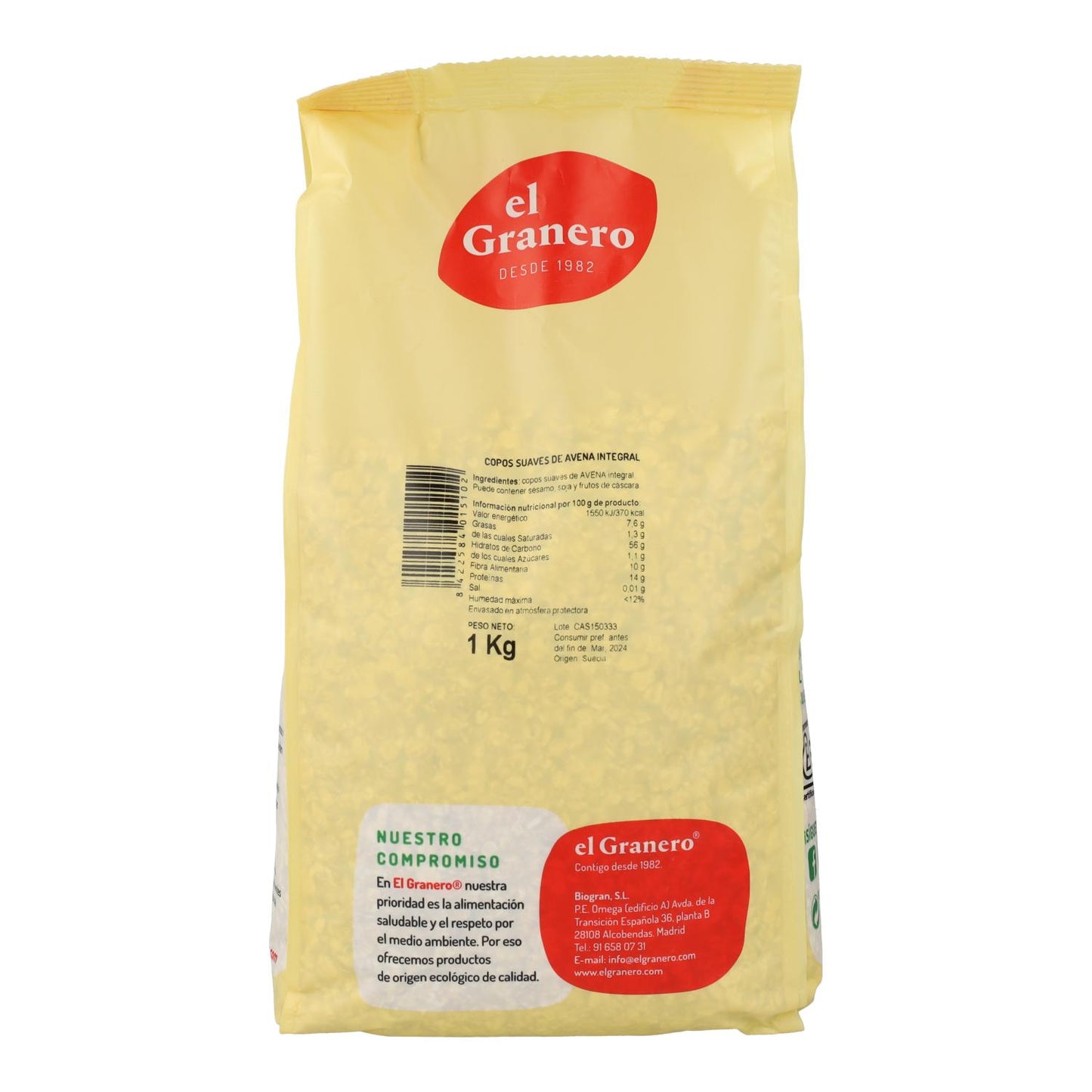 Miękkie płatki owsiane pełnoziarniste El Granero 1 kg