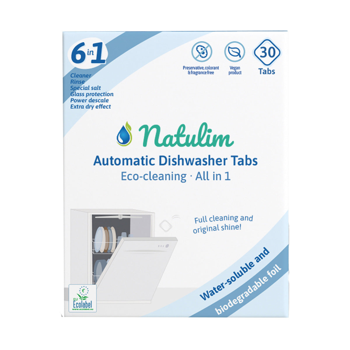 Pastiglie ecologiche 6 in 1 per lavastoviglie Natulim 30 pezzi