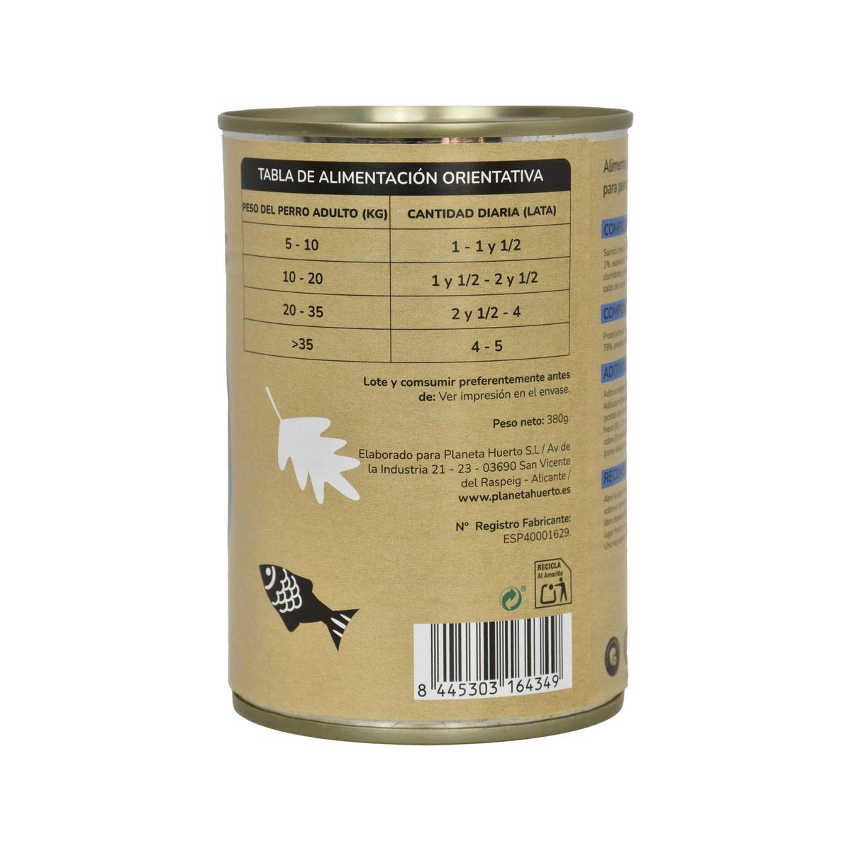 Paquet de 6 x nourriture humide pour chien Superpremium sans céréales Saumon 380 g Planeta Huerto