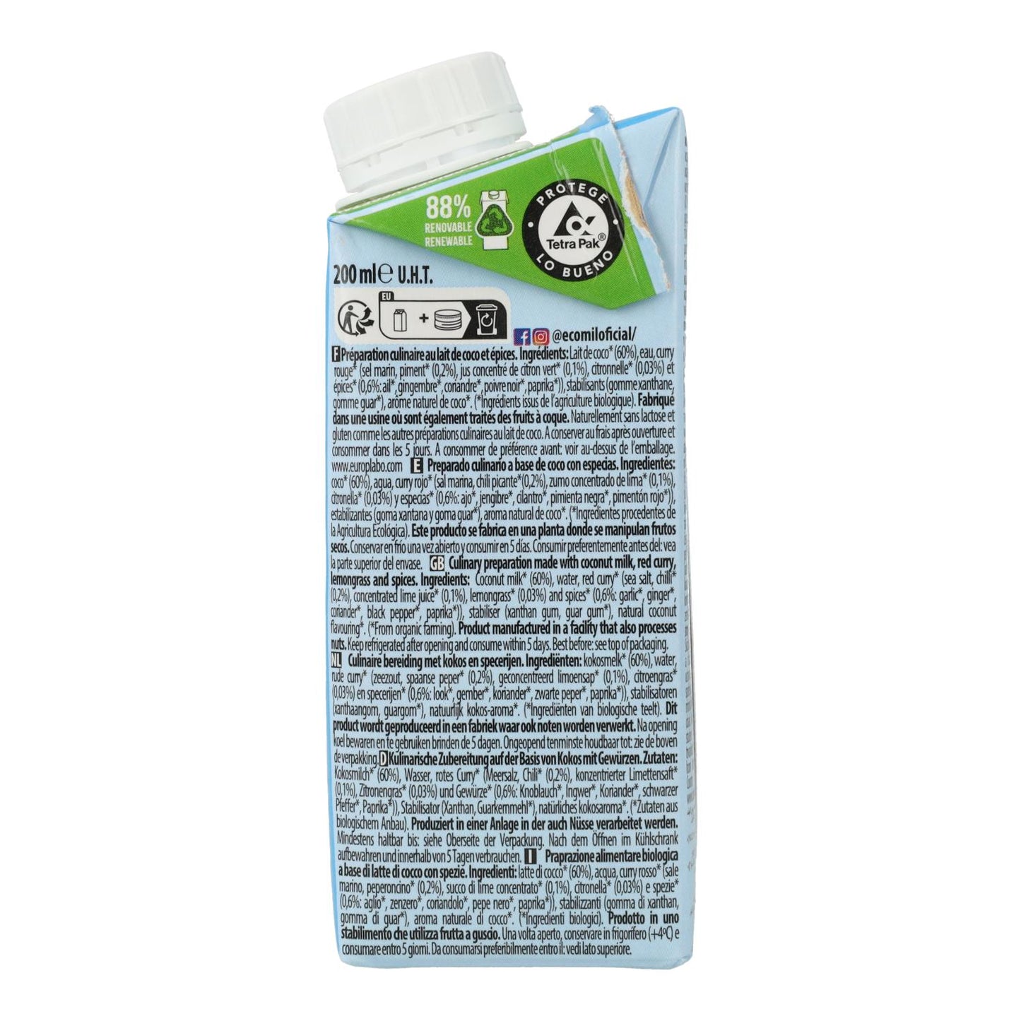 Bio-Pflanzencreme Cuisine Coco Thai Ecomil, 200 ml