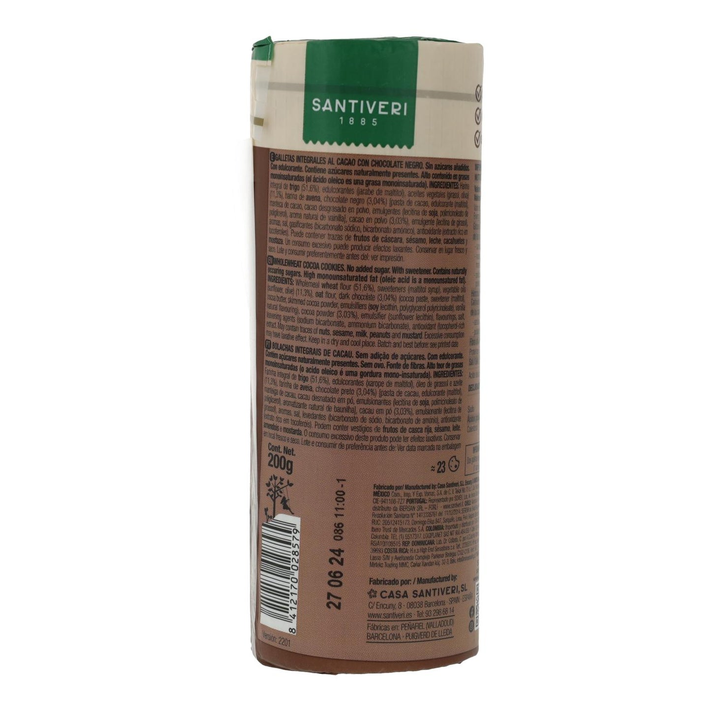 Volkorenkoekjes Cacao 0% suiker Santiveri 200 g