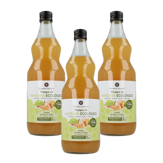 3er-Pack ECO-Apfelessig, roh, ungefiltert, mit Essigmutter Planeta Huerto 1 l