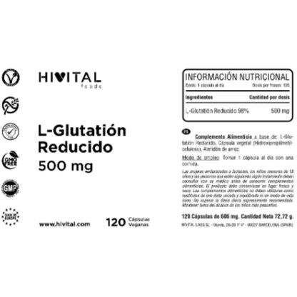 L-Glutatione ridotto 500 mg 120 capsule vegane Hivital
