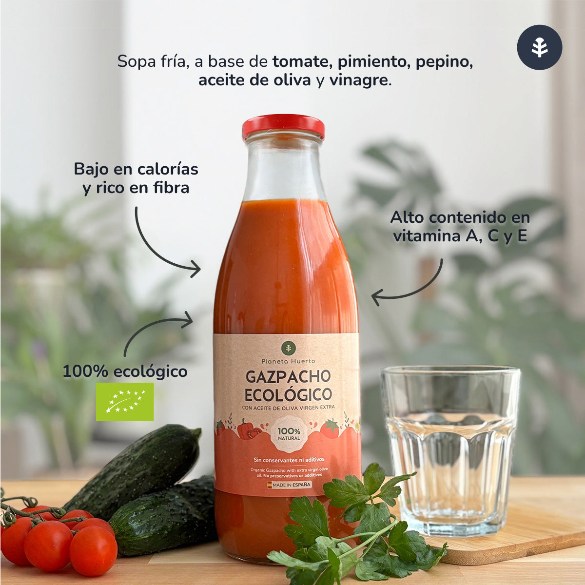 6er-Packung Bio-Gazpacho nach traditionellem Rezept mit nativem Olivenöl extra von Planeta Huerto (1L)