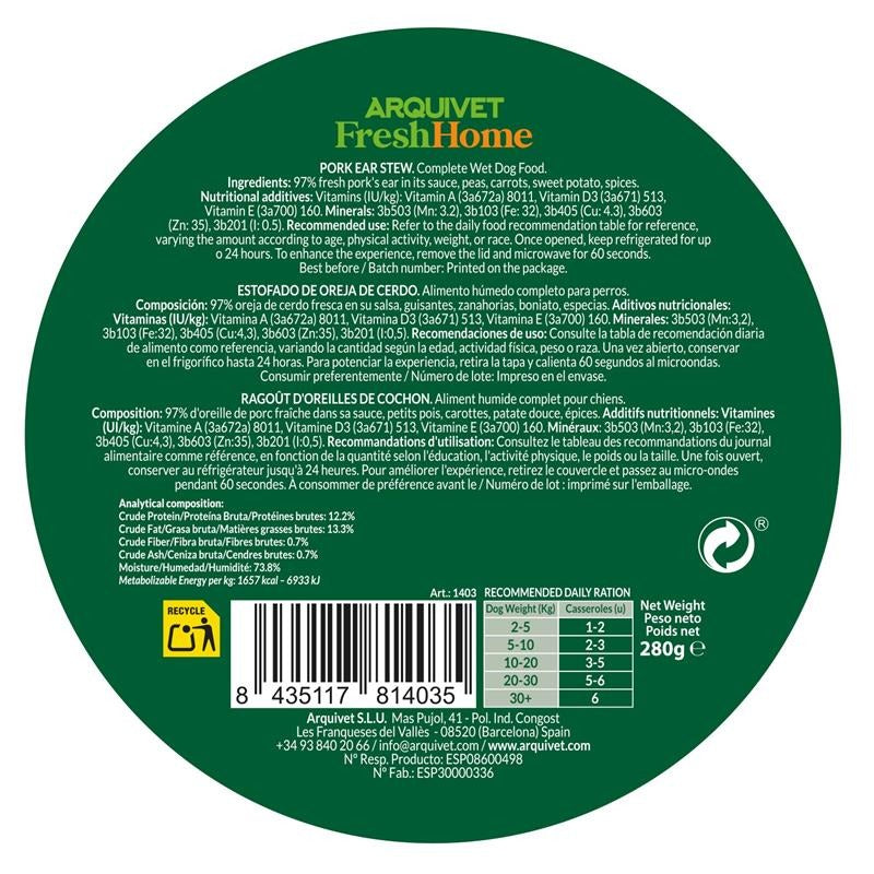 Arquivet Fresh Home Pig Ear Stew Mokra karma dla psów z uchem wieprzowym 280 g