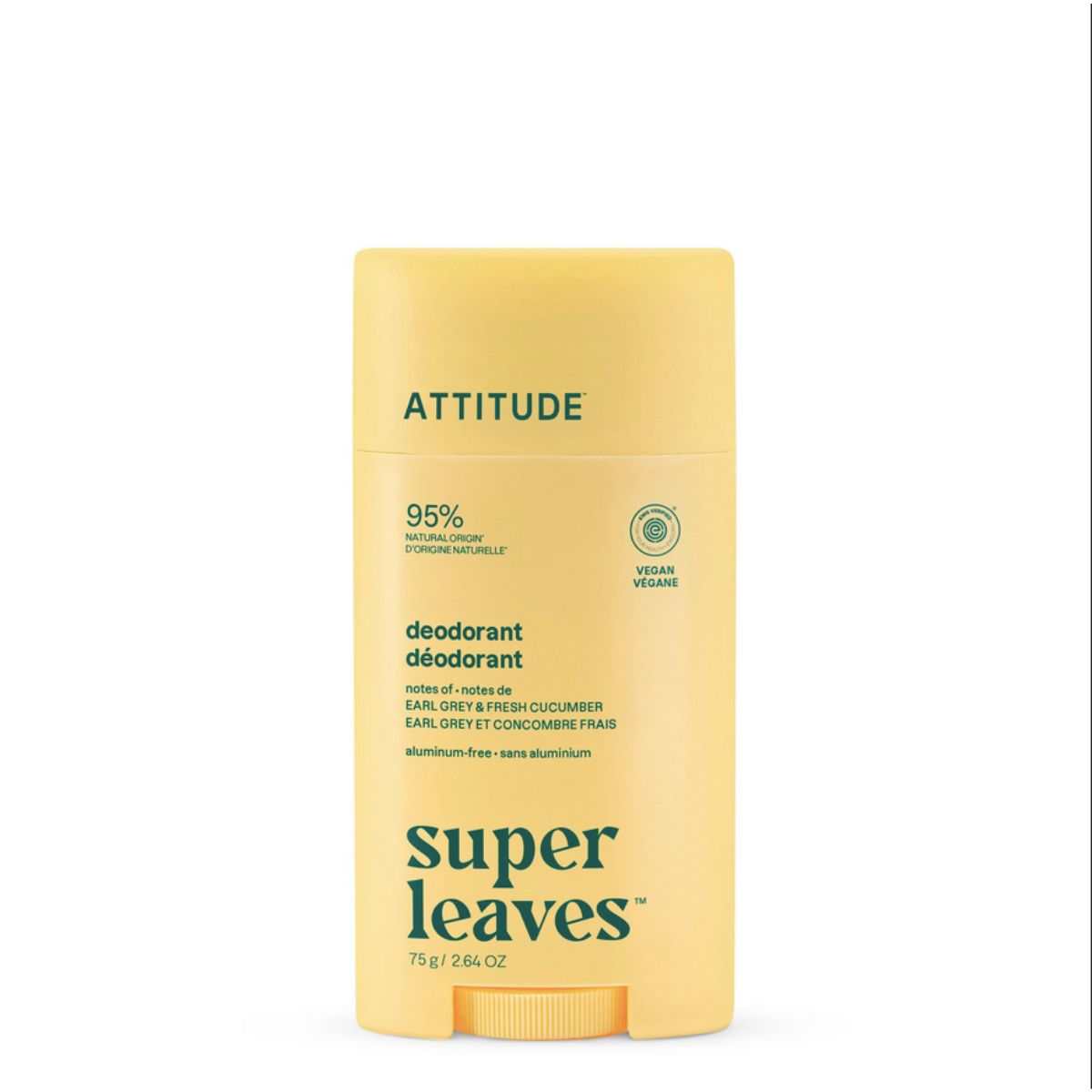 Super Leaves Deodorant - Earl Grey & Fresh Cucumber Twist and Glide, Attitude, 75 g