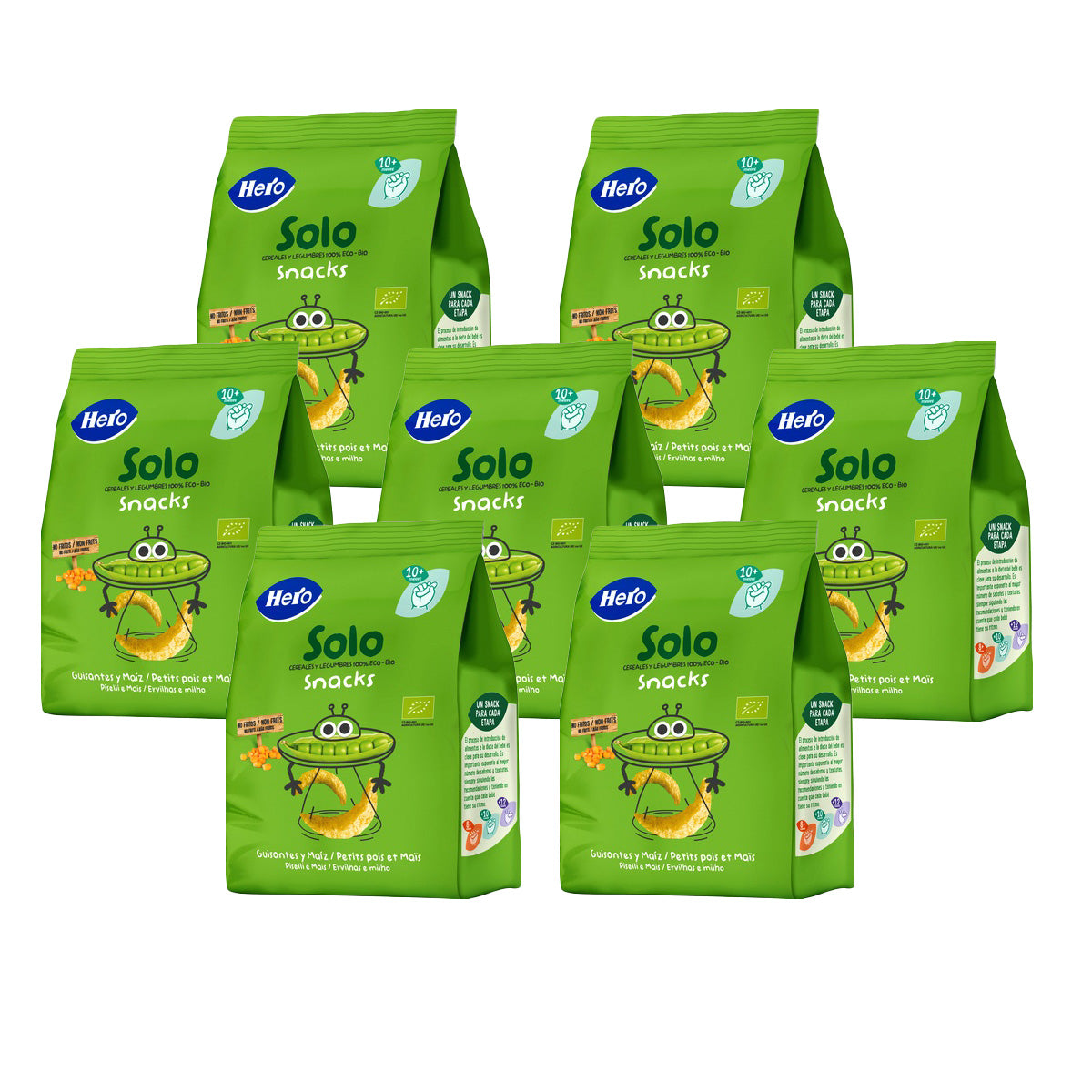 7er-Pack Snacks aus Erbsen und Mais Eco-Bio ab 10 Monaten, Beutel 40 g Hero Solo