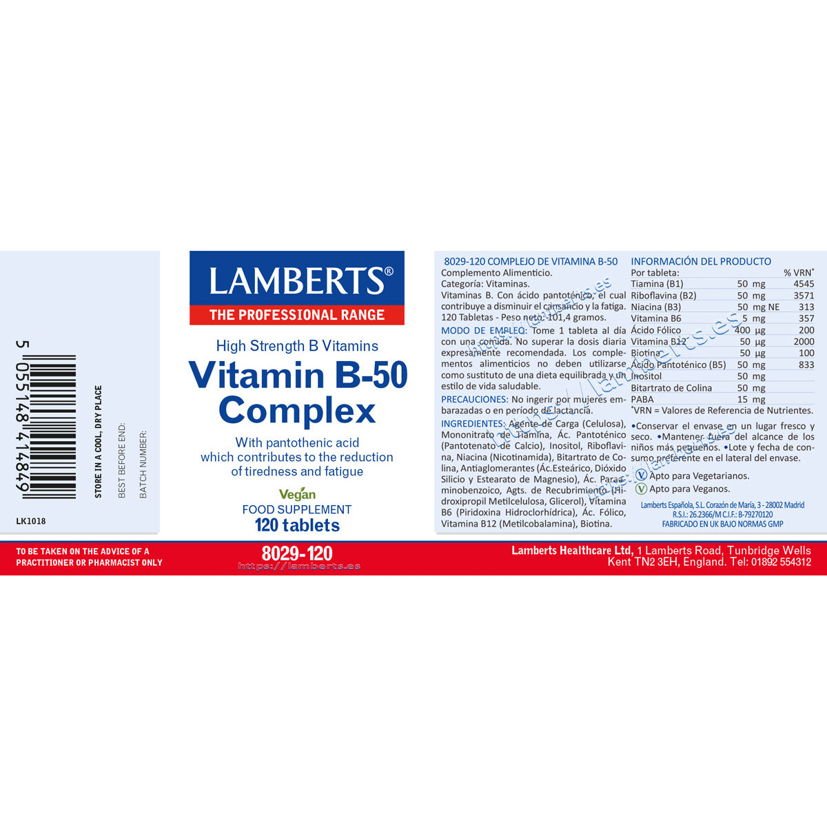 Vitaminkomplex B-50 Lamberts 120 tabletter
