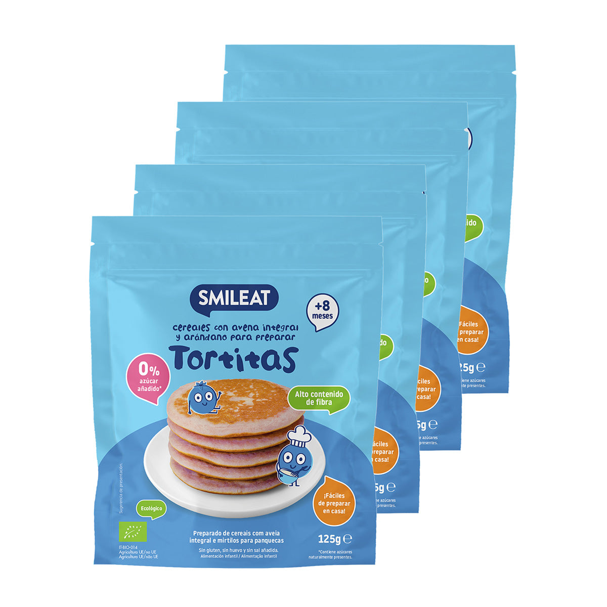 4er-Pack Vollkorn-Haferflocken-Pfannkuchen-Mix mit Blaubeeren, Smileat, 125 g