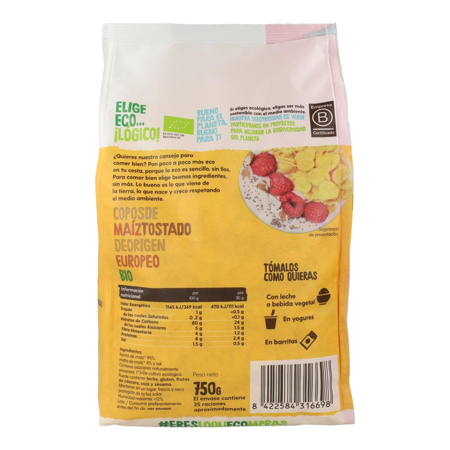 Confezione 2x Maxi Pack Fiocchi di mais tostato biologico Ecocesta 750 g