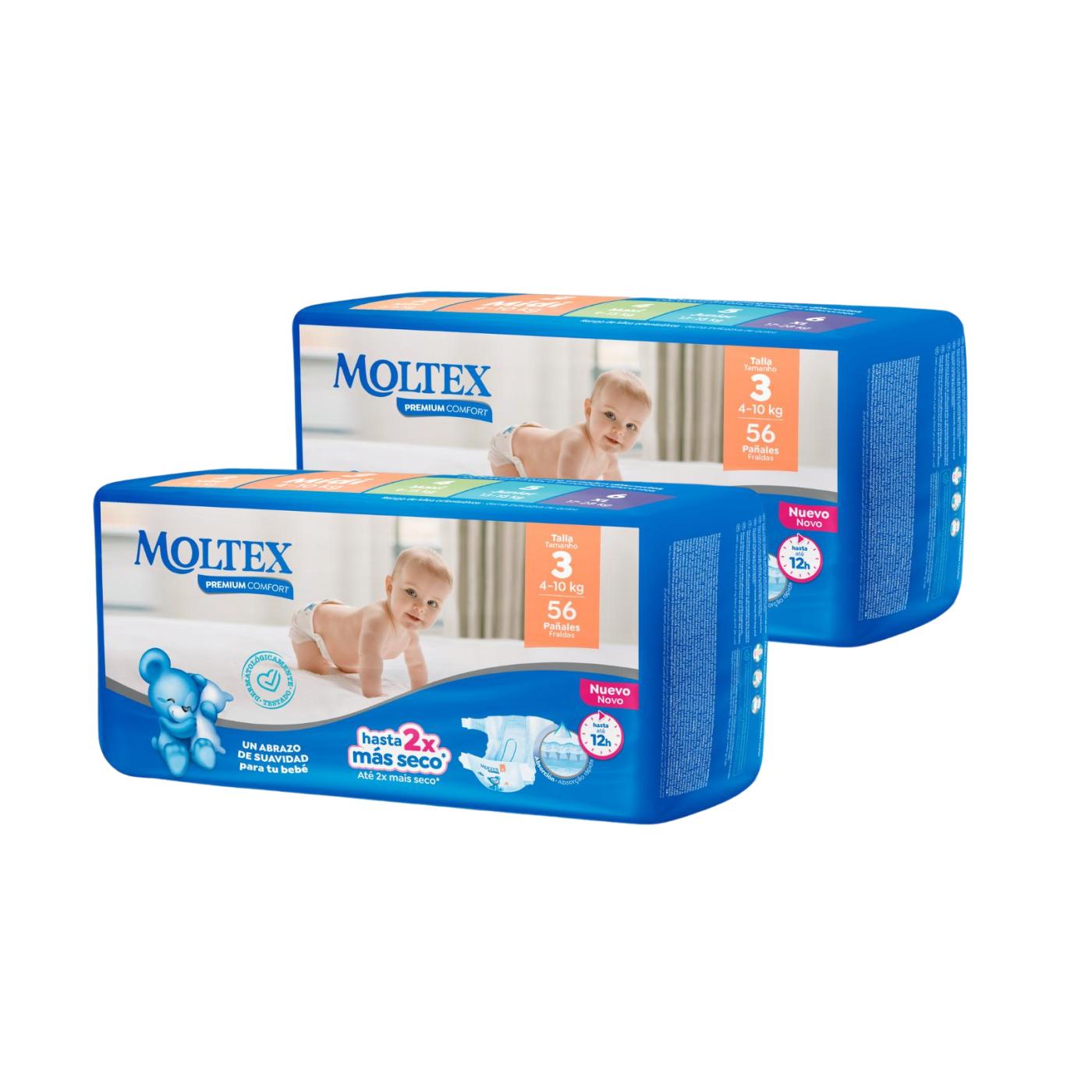 Confezione da 2 x Pannolini Moltex Premium Comfort T3 (4-10 kg) 56 pezzi