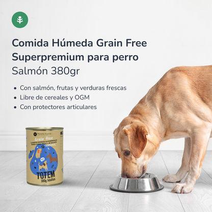 Paquet de 6 x nourriture humide pour chien Superpremium sans céréales Saumon 380 g Planeta Huerto