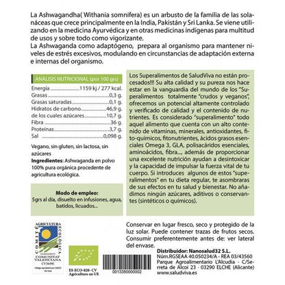 Ashwagandha i pulverform ECO 125 g, Salud Viva