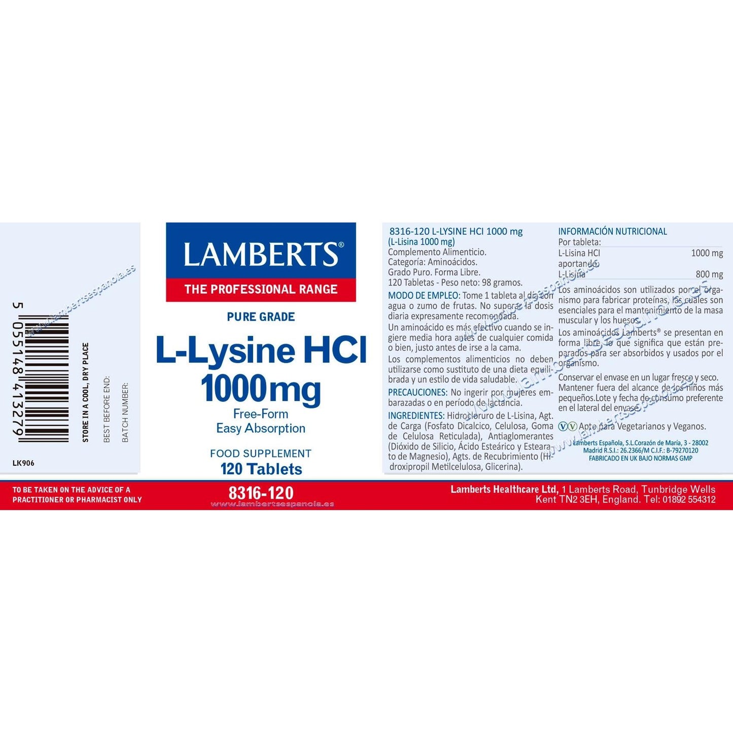 L-lizyna 1000 mg Lamberts, 120 tabletek