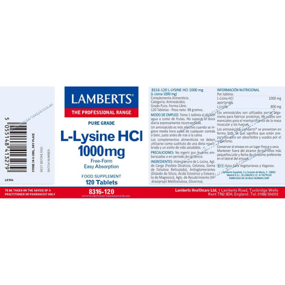 L-lizyna 1000 mg Lamberts, 120 tabletek