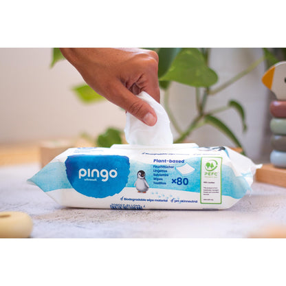 Confezione da 4 salviettine umidificate 100% biodegradabili Pingo 80 pezzi