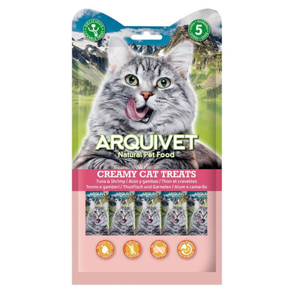 Creamy Cat Treats Snack crémeux au thon et aux crevettes Arquivet 5 x 14 g