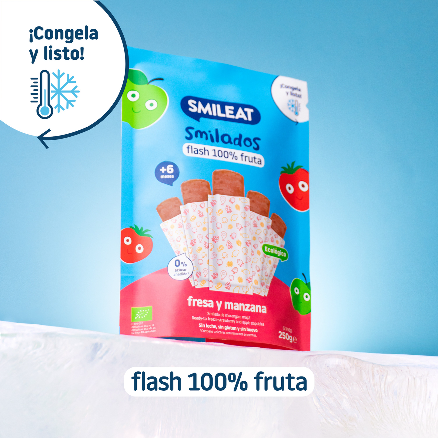 Pack of 2x Smilado Strawberry and Apple ECO ice cream for children 100% fruit SMILEAT 250 g/unit