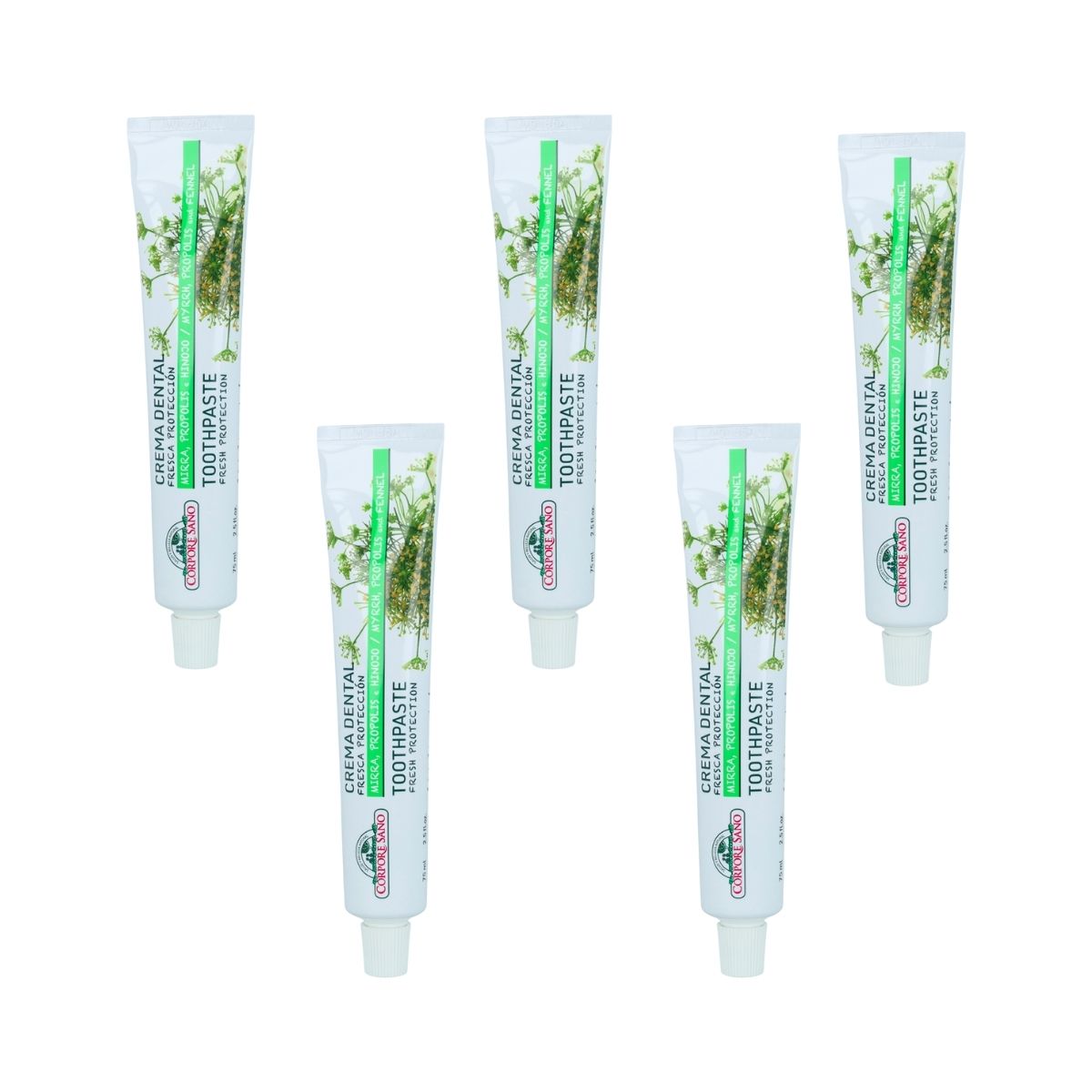 Confezione da 5 dentifrici Mirra, Propoli e Finocchio Corpore Sano 75 ml