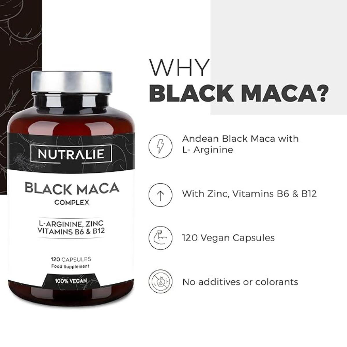 Nutralie Complexe de maca noire andine + vitamines B6 + B12, 120 gélules