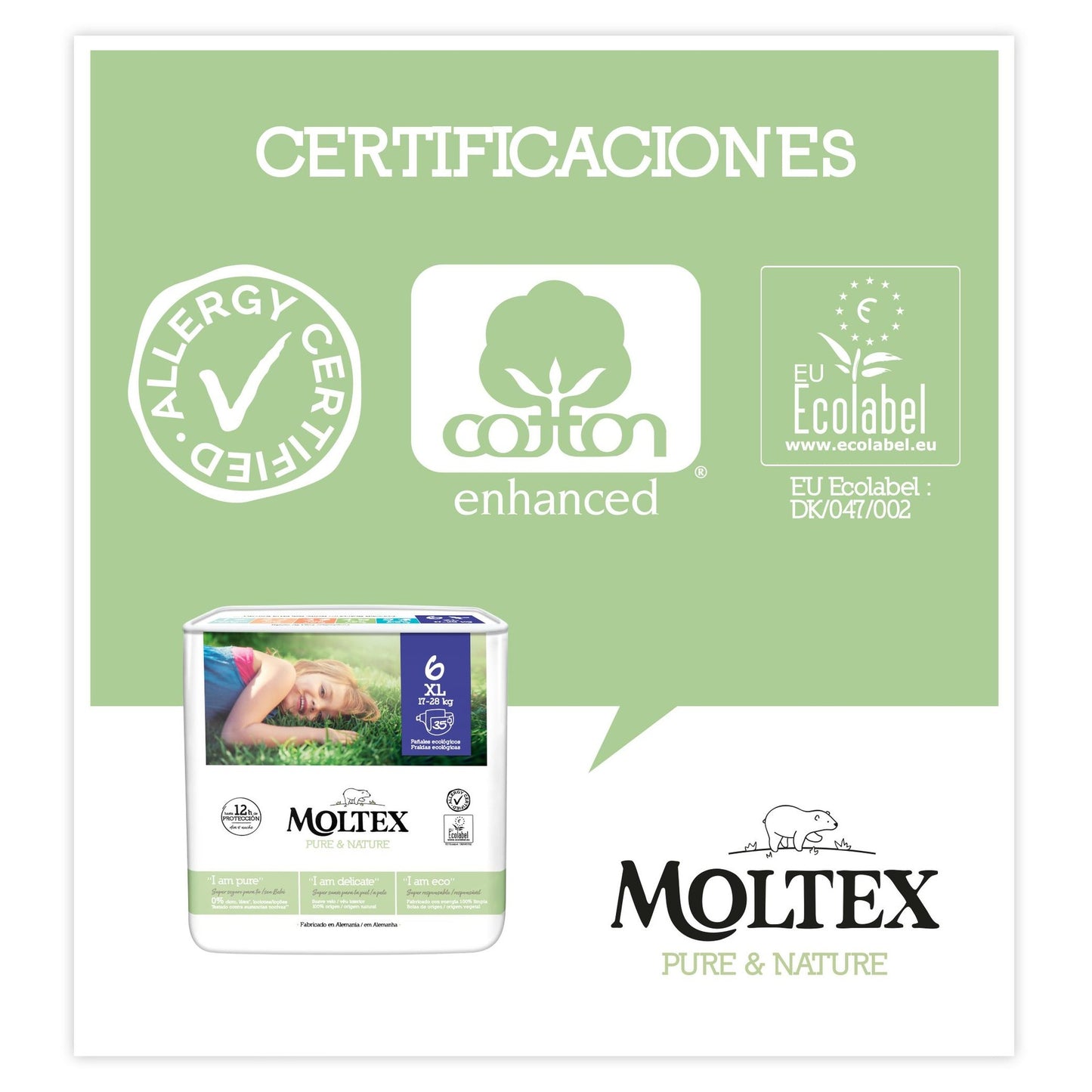 Couches Moltex Pure & Nature T6 (17-28 kg), 35 unités