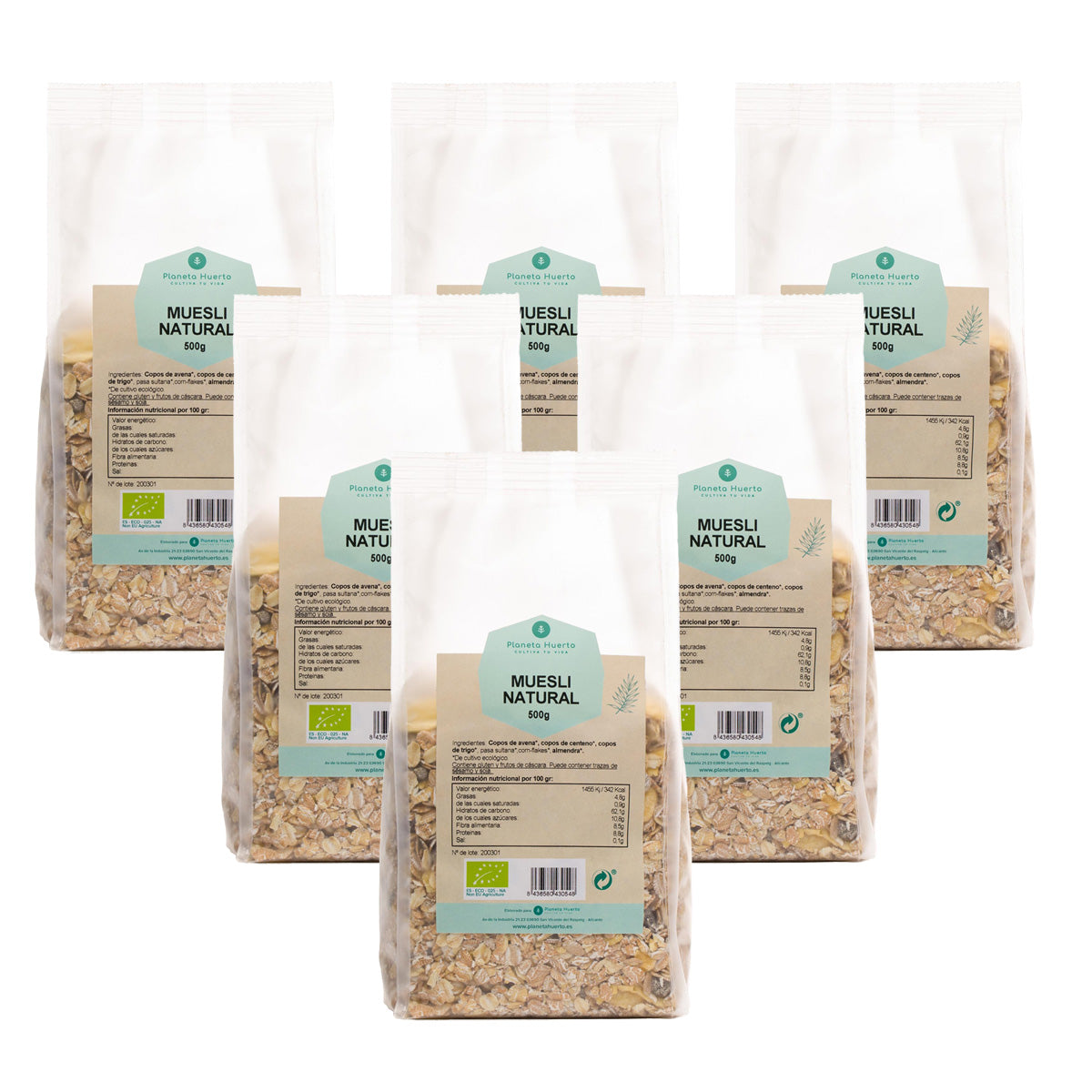 Confezione da 6 muesli naturale con uvetta ECO Planeta Huerto 500 g