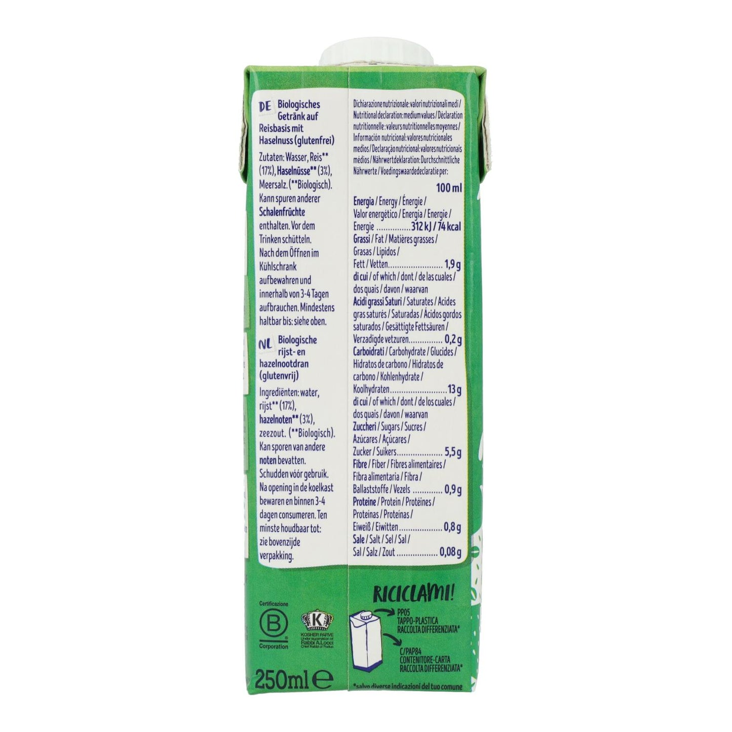 Risdryck med hasselnötter BIO Isola Bio 250 ml