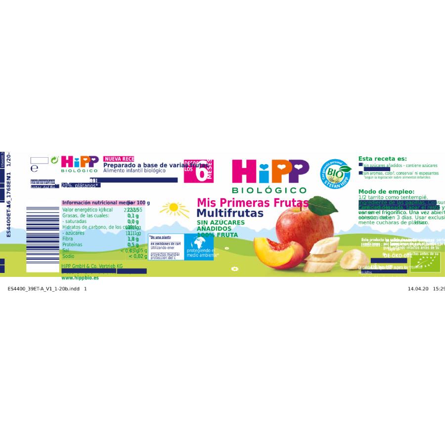 Petit pot bio multifruits + 6 mois HiPP 190 g
