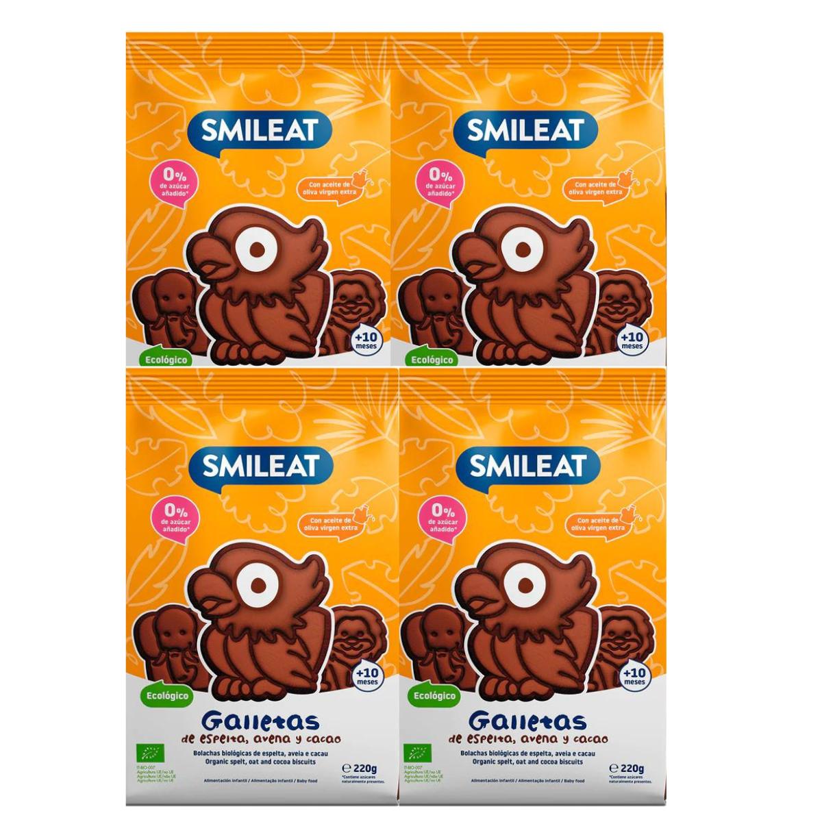 Confezione da 4 biscotti di farro, avena e cacao ECO 220 g Smileat