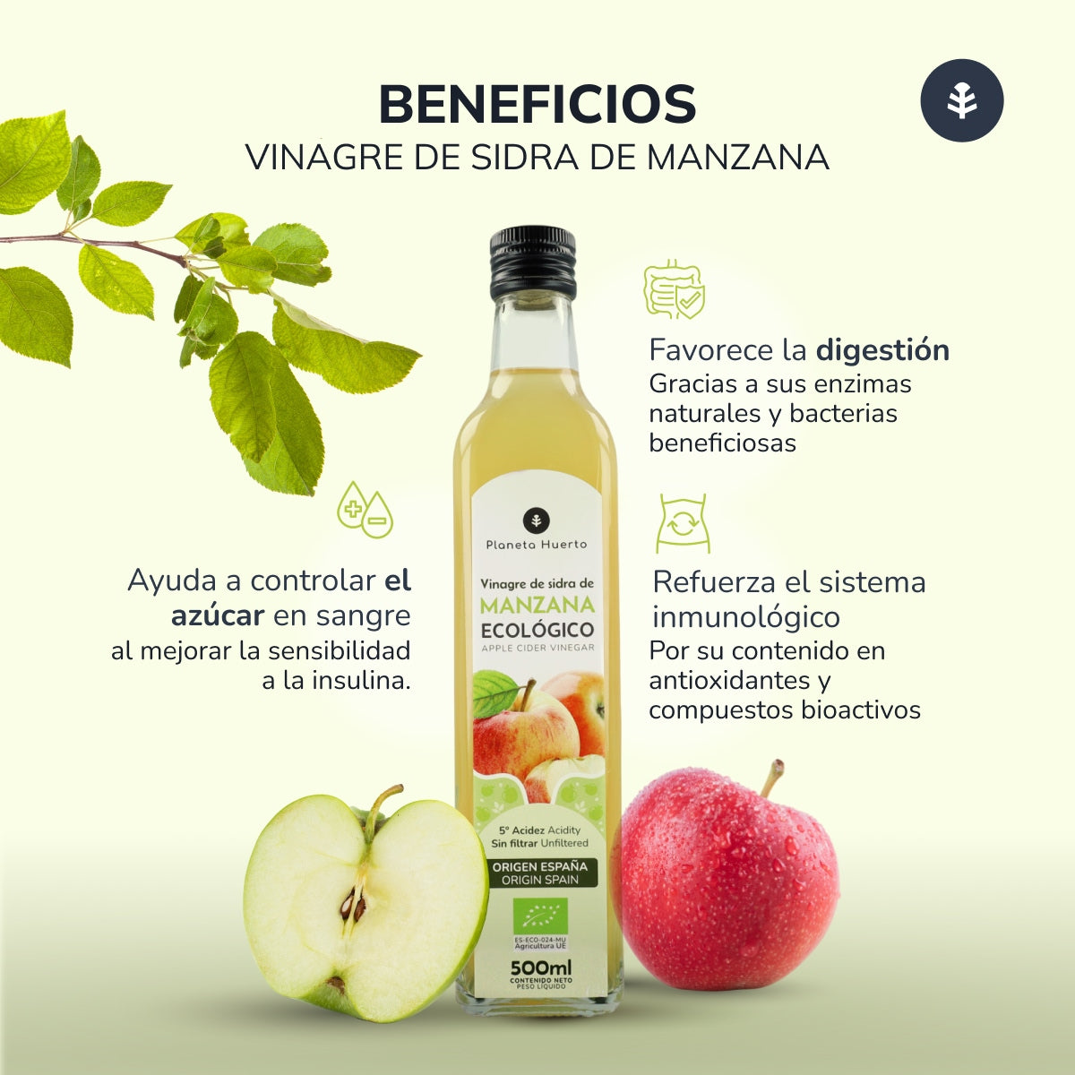 2er-Packung ungefilterter Apfelessig ECO Planeta Huerto 500 ml