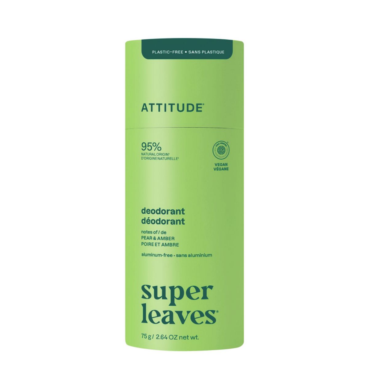 Super leaves Deodorant - Pear and Amber - plastic free, Attitude, 75g